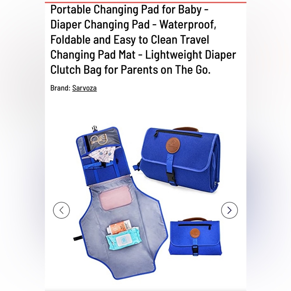 NWOT-BABY CHANGING PAD! PORTABLE! By SARVAZA. Blue. Storage zippers & head pad.